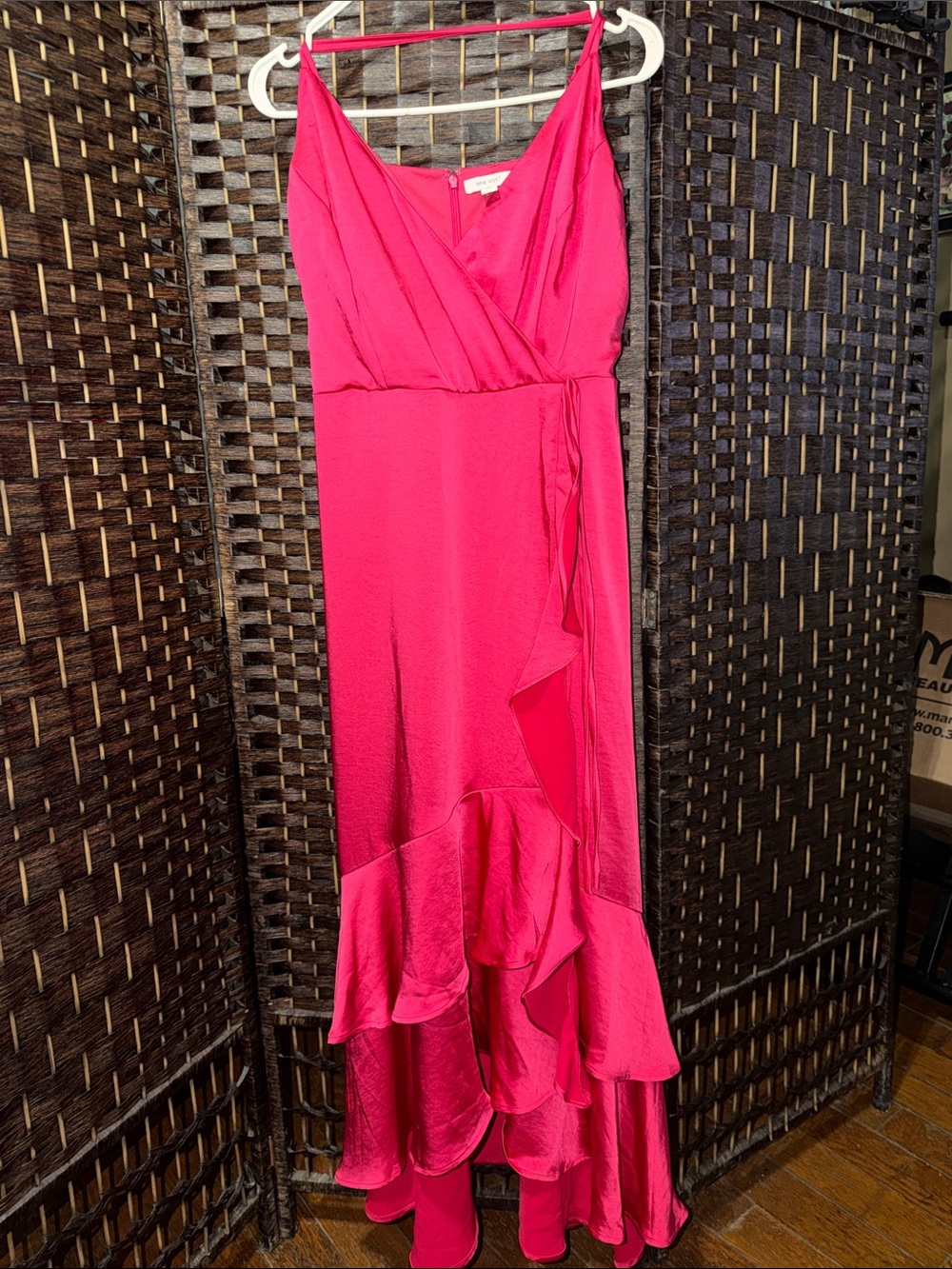 Nine West Fuchsia Ruffle Wrap High-Low Dress